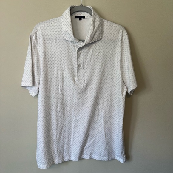 Patrick Assaraf Pima Cotton Stretch White Printed Polo Size Large - Picture 2 of 6